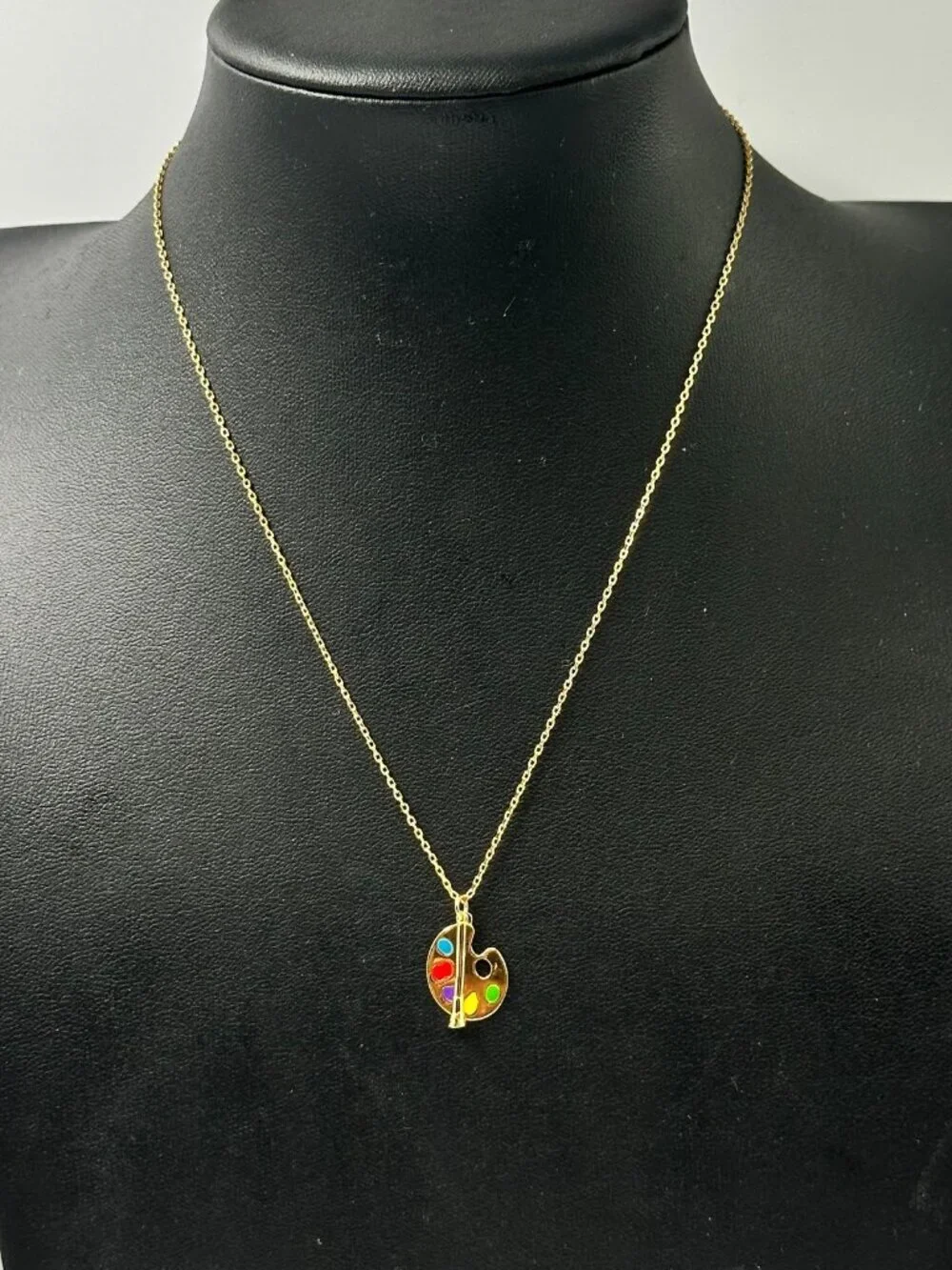 Sterling Silver Paint Palette Brush Pendant Necklace Gold Finish Chain Link